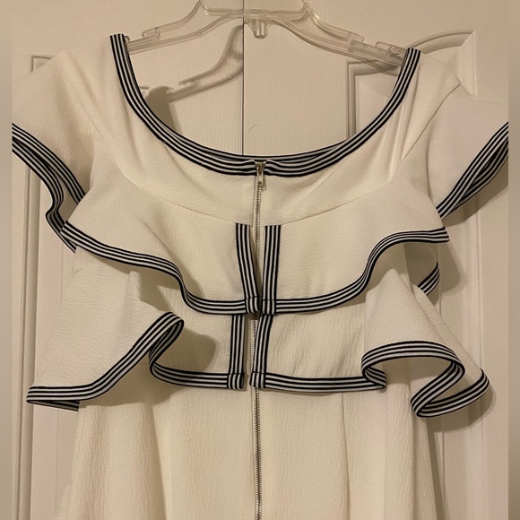 Black White Spring Dress With Ruffles and Exposed Zipper Size Small Fits 2 or 4 - Picture 3 of 6